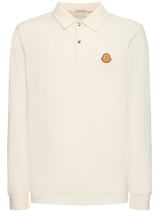 Moncler: Logo cotton long sleeve polo shirt - Silk White - men_0 | Luisa Via Roma