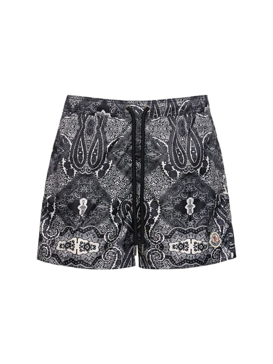 Moncler: Bandana printed swim shorts - Pastel Grey - men_0 | Luisa Via Roma