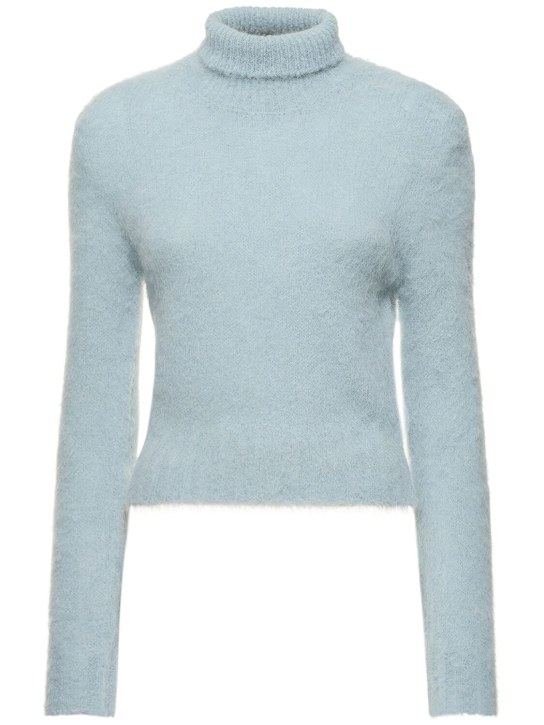 AMI Paris: Suéter de alpaca cepillada cuello alto - Azul Claro - women_0 | Luisa Via Roma
