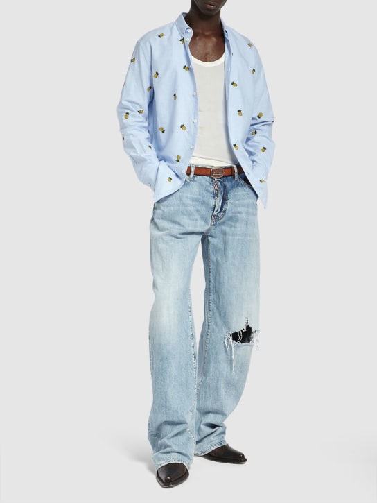 Dsquared2: Embroidered cotton relaxed shirt - Sky Blue - men_1 | Luisa Via Roma