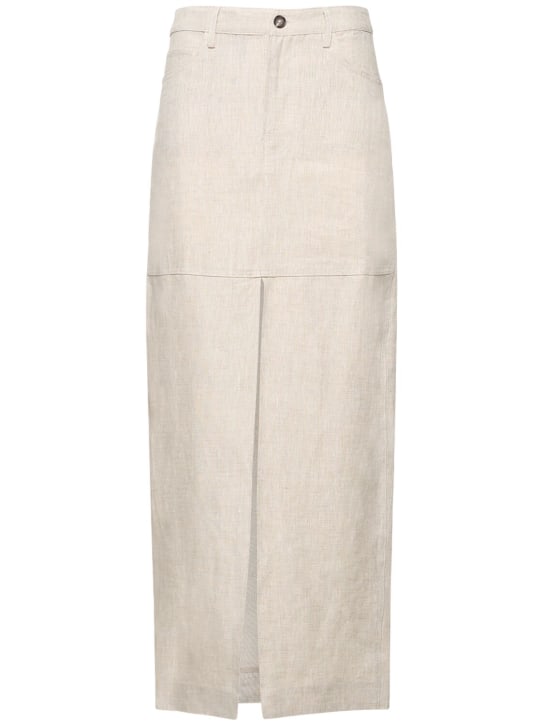 Reformation: Tazz linen slit maxi skirt - Beige - women_0 | Luisa Via Roma