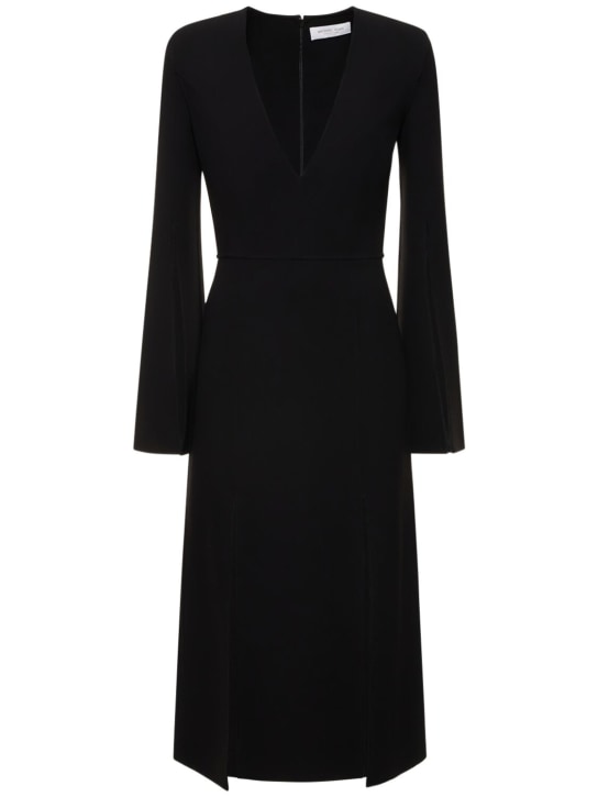 Michael Kors Collection: Stretch wool crepe split midi dress - Black - women_0 | Luisa Via Roma