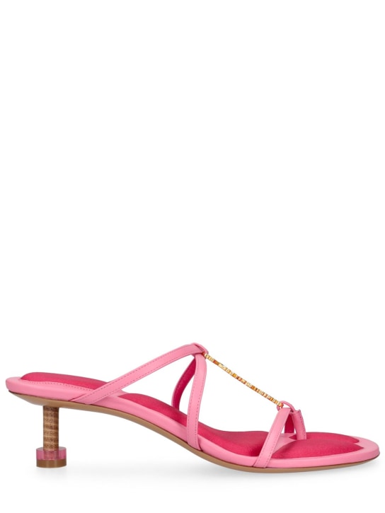 Jacquemus: 45毫米皮革穆勒凉鞋 - 粉色 - women_0 | Luisa Via Roma