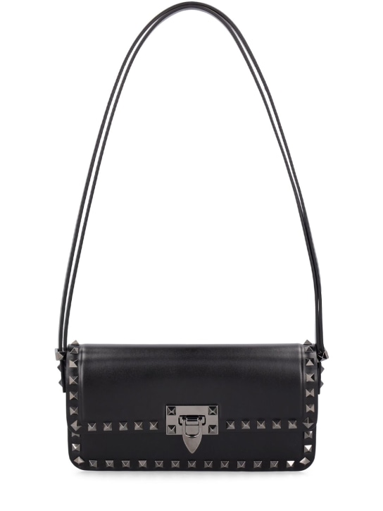 Valentino Garavani: Rockstud leather shoulder bag - Black - women_0 | Luisa Via Roma