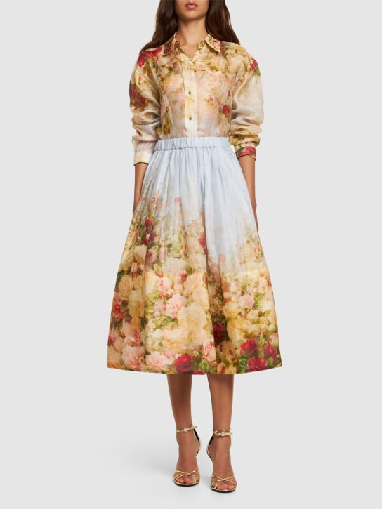 Zimmermann: Luminosity print linen & silk midi skirt - Multicolor - women_1 | Luisa Via Roma