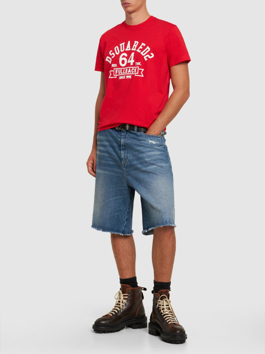 Dsquared2: College printed cotton jersey t-shirt - Red - men_1 | Luisa Via Roma