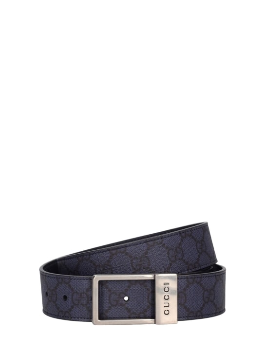 Gucci: 3,5cm breiter Gürtel aus Intrecciato-Leder "New" - Blau /Schwarz - men_0 | Luisa Via Roma
