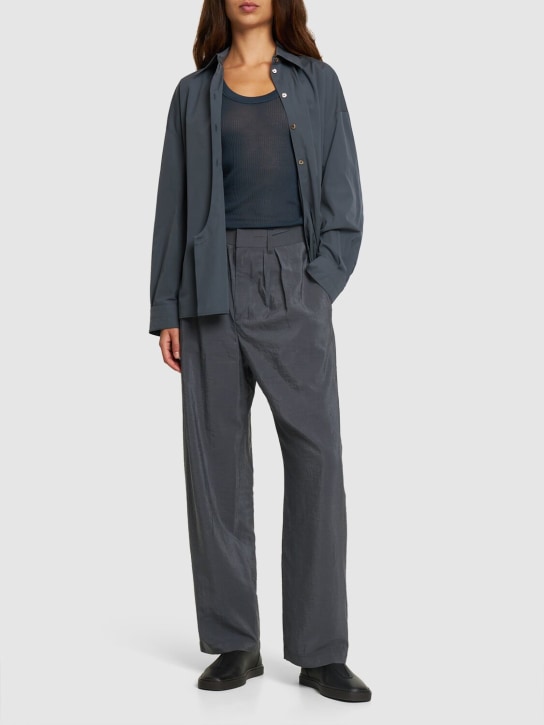 Lemaire: Straight collar cotton & silk shirt - Grey - women_1 | Luisa Via Roma
