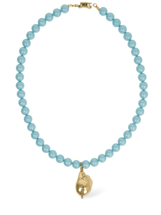 Timeless Pearly: Shell charm beaded collar necklace - Blue/Gold - women_0 | Luisa Via Roma