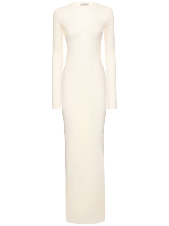 Ludovic de Saint Sernin: Crystal logo long sleeve mesh midi dress - White - women_0 | Luisa Via Roma