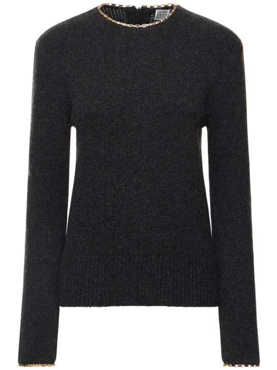 Toteme: Chain-edge wool knit sweater - Grey - women_0 | Luisa Via Roma