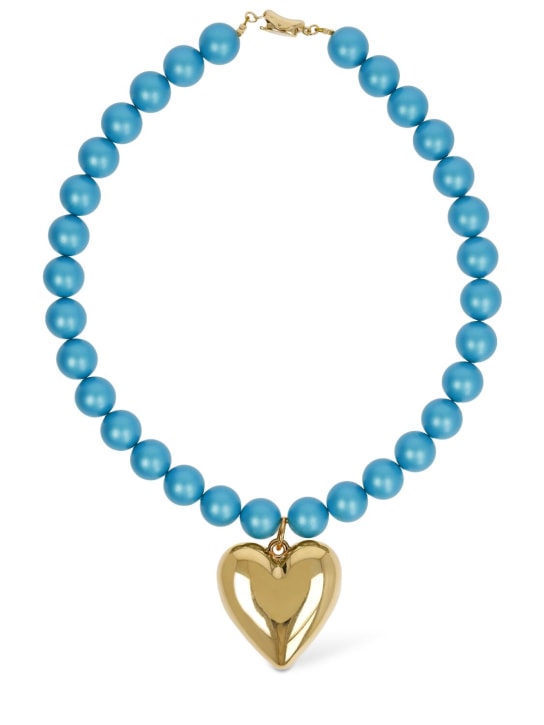 Timeless Pearly: Heart charm beaded collar necklace - Blue/Gold - women_0 | Luisa Via Roma