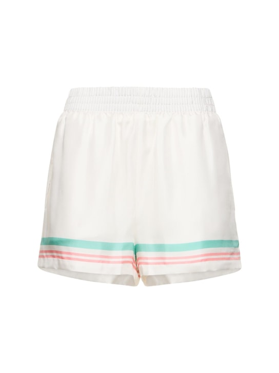Casablanca: Printed silk twill elastic waist shorts - Multicolor - women_0 | Luisa Via Roma