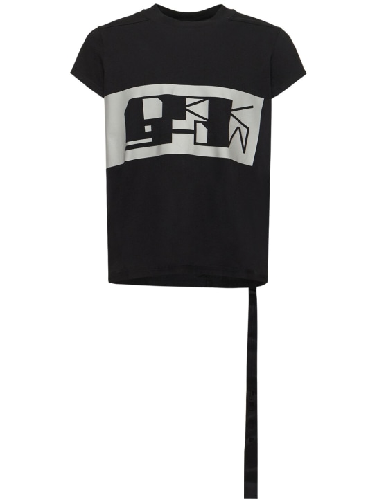 Rick Owens DRKSHDW: T-shirt in jersey di cotone con logo - Nero/Perla - men_0 | Luisa Via Roma