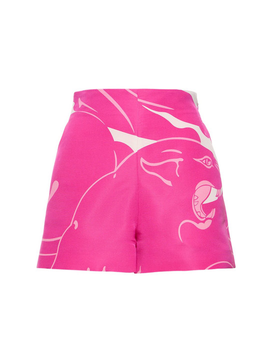 Valentino: Panther print faille high waist shorts - Pink/White - women_0 | Luisa Via Roma