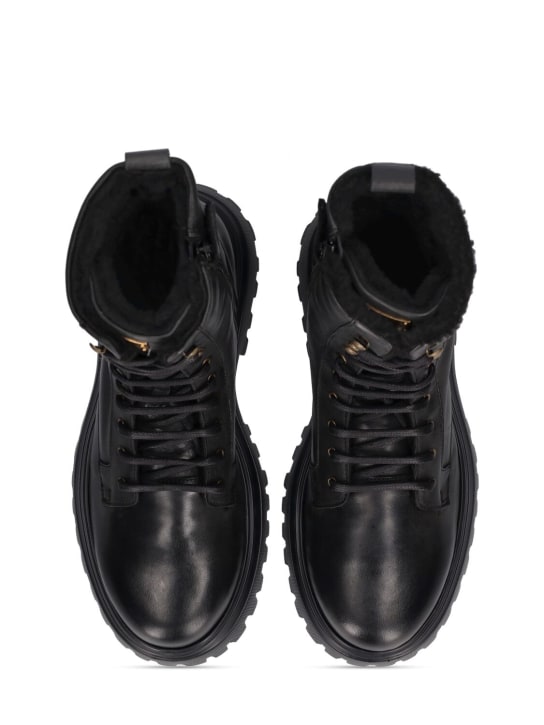 Dolce&Gabbana: Leather combat boots - Schwarz - kids-girls_1 | Luisa Via Roma