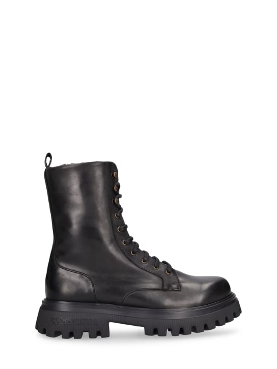 Dolce&Gabbana: Leather combat boots - Black - kids-boys_0 | Luisa Via Roma