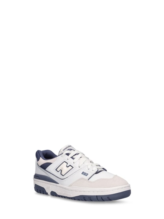 New Balance: 550 Leather & tech sneakers - White/Blue - kids-boys_1 | Luisa Via Roma