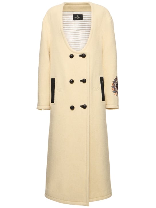 Etro: Wool & alpaca open front long coat - women_0 | Luisa Via Roma