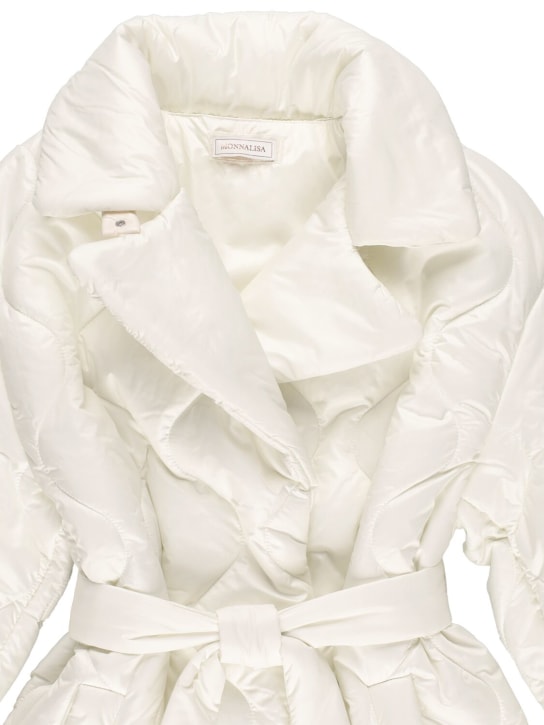 Monnalisa: Quilted nylon puffer coat w/ belt - White - kids-girls_1 | Luisa Via Roma