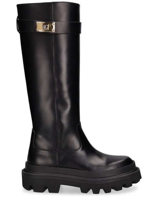 Dolce&Gabbana: 50毫米皮革高筒靴 - 黑色 - women_0 | Luisa Via Roma