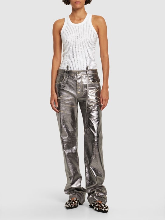 The Attico: Destroyed mirror leather straight pants - Silver - women_1 | Luisa Via Roma