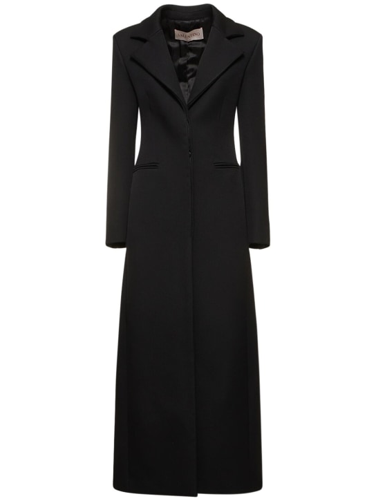 Valentino: Bonded wool blend long coat - Black - women_0 | Luisa Via Roma