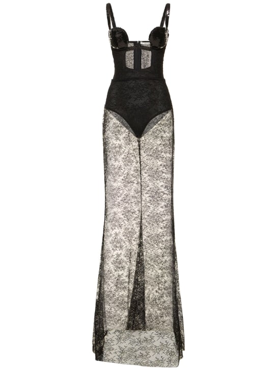 Nensi Dojaka: Sequined lace maxi corset dress - Black - women_0 | Luisa Via Roma