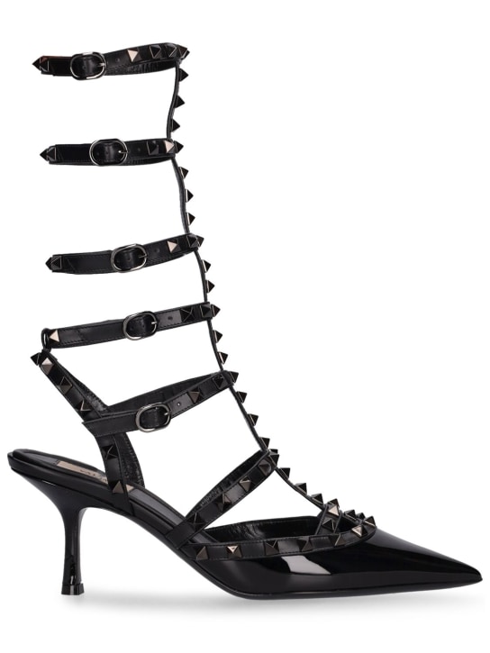 Valentino Garavani: 70mm Rockstud patent leather pumps - Black - women_0 | Luisa Via Roma