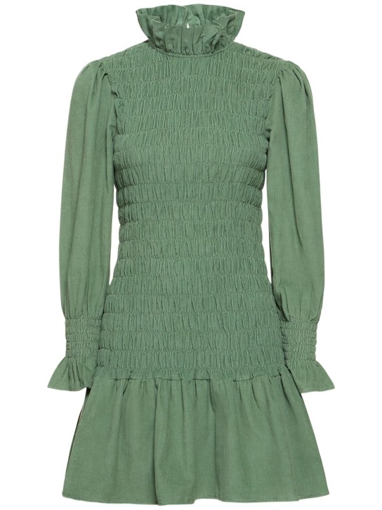 Maria de la Orden: Aleria smocked corduroy short dress - Sage Green - women_0 | Luisa Via Roma