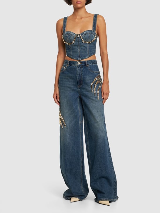 Area: Embellished claw cup denim bustier - Blue - women_1 | Luisa Via Roma