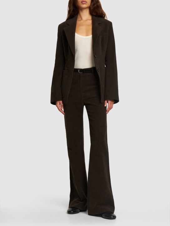 Toteme: Cinched-waist moleskin cotton blazer - Brown - women_1 | Luisa Via Roma