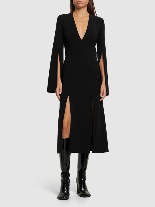 Michael Kors Collection: Vestido midi de crepé de lana stretch - Negro - women_1 | Luisa Via Roma