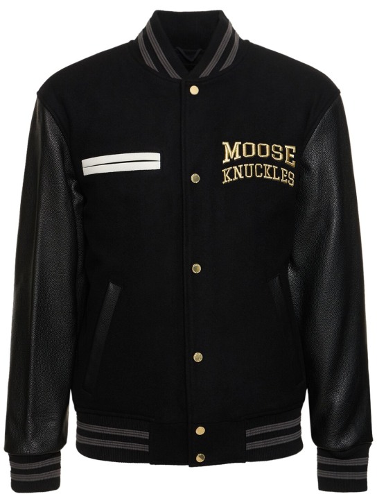 Moose Knuckles: Moose varsity bomber jacket - Black/Gold - men_0 | Luisa Via Roma