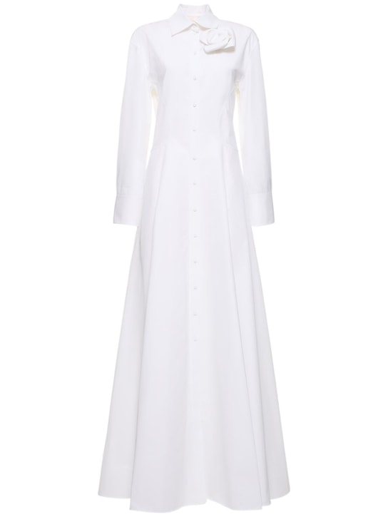 Valentino: Poplin shirt gown w/rose pin - White - women_0 | Luisa Via Roma