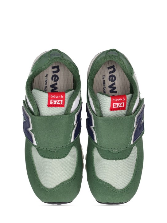 New Balance: 574 Faux leather sneakers - Green - kids-girls_1 | Luisa Via Roma