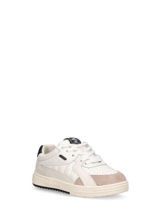 Palm Angels: University leather lace-up sneakers - White - kids-boys_1 | Luisa Via Roma