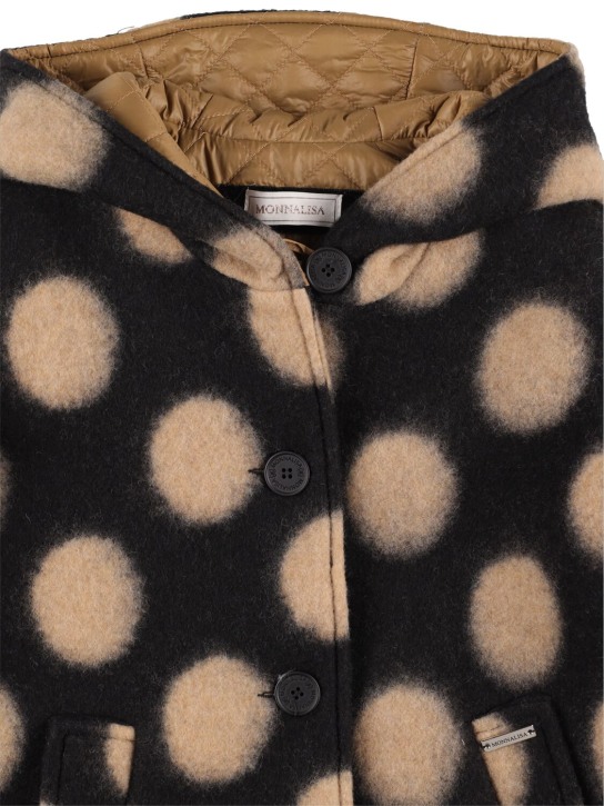 Monnalisa: Wool blend coat - Black/Beige - kids-girls_1 | Luisa Via Roma
