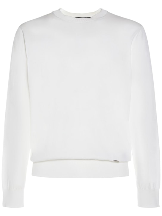 Dsquared2: Logo plaque cotton crewneck sweater - Optic White - men_0 | Luisa Via Roma