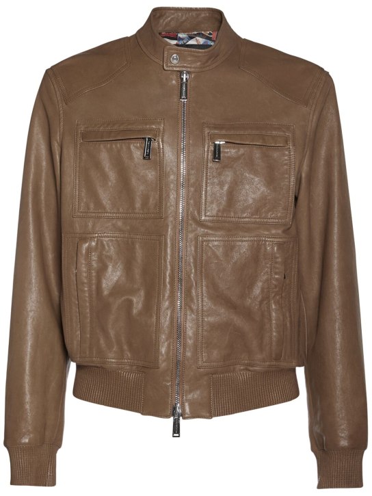 Dsquared2: Rocco Siffredi leather zip jacket - Dark Chocolate - men_0 | Luisa Via Roma
