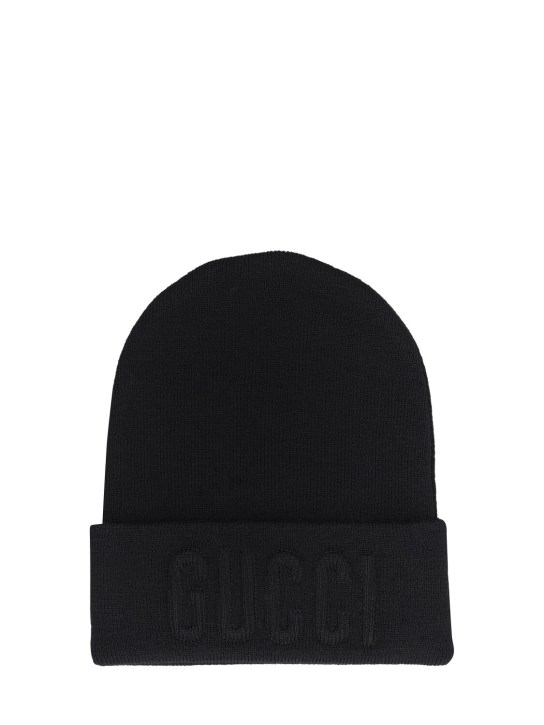 Gucci: Embroidered wool knit beanie - Black - women_0 | Luisa Via Roma
