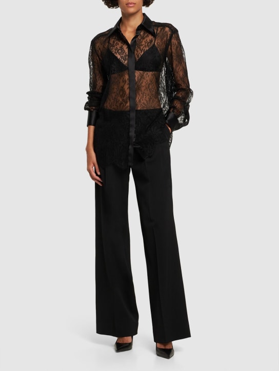 Dolce&Gabbana: Chantilly sheer satin & lace shirt - Black - women_1 | Luisa Via Roma