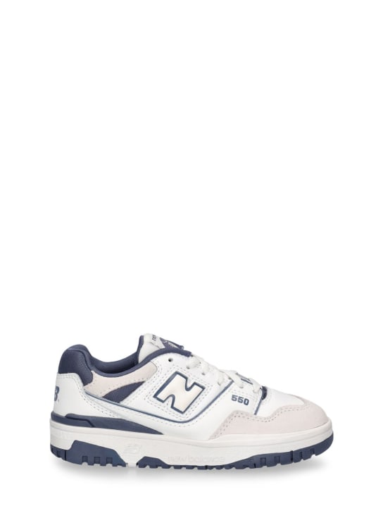 New Balance: Sneakers 550 in similpelle - Bianco/Blu - kids-girls_0 | Luisa Via Roma