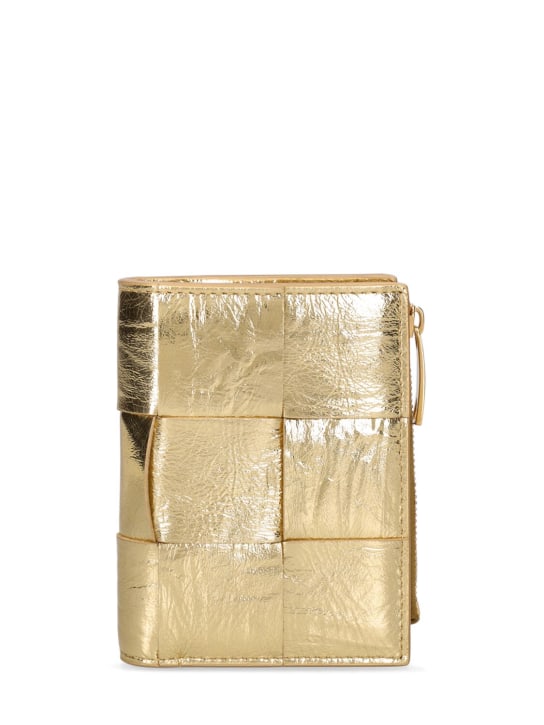 Bottega Veneta: Small Cassette leather bifold zip wallet - Gold - women_0 | Luisa Via Roma