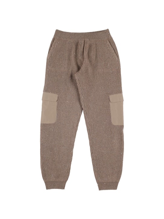 Brunello Cucinelli: Ribbed cashmere & nylon cargo pants - Brown - kids-boys_0 | Luisa Via Roma