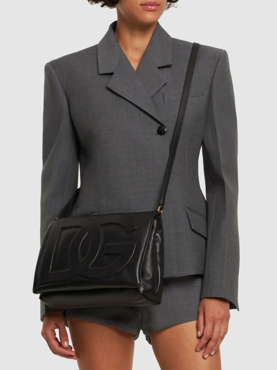 Dolce&Gabbana: Medium Logo soft nappa shoulder bag - Black - women_1 | Luisa Via Roma
