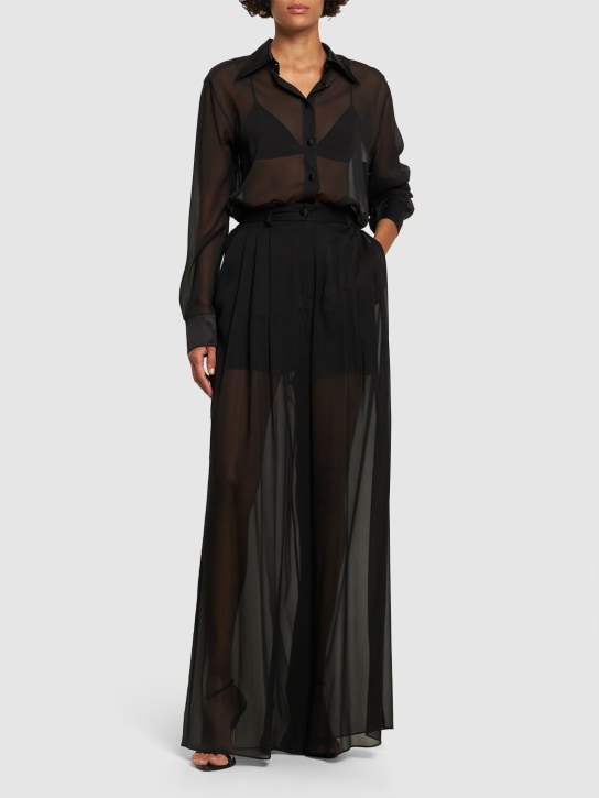 Dolce&Gabbana: Camicia in chiffon di seta trasparente - Nero - women_1 | Luisa Via Roma
