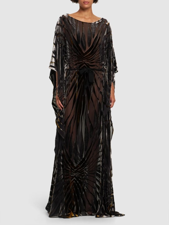 Roberto Cavalli: Velvet & silk devoré long caftan dress - women_1 | Luisa Via Roma