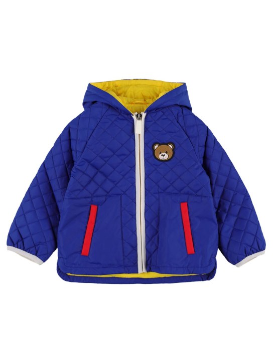 Moschino: 퀼티드 나일론 지퍼 재킷 - 블루 - kids-boys_0 | Luisa Via Roma