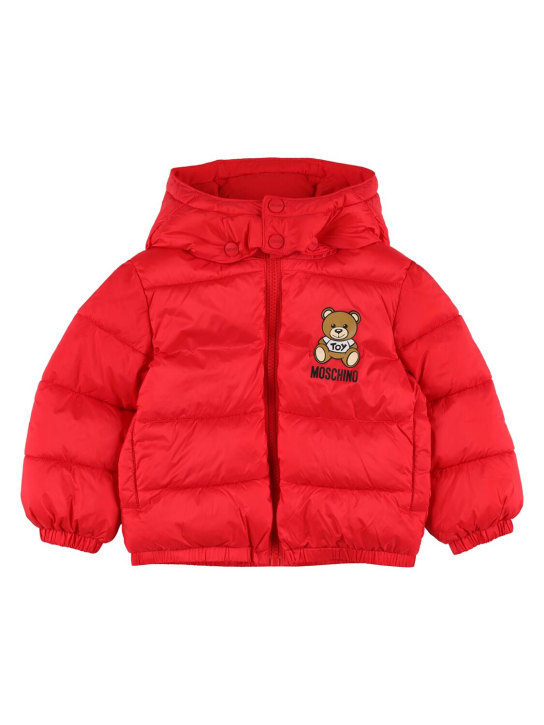 Moschino: Printed nylon puffer jacket w/logo - Red - kids-girls_0 | Luisa Via Roma
